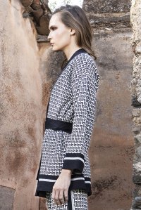 Viscose-lurex blend jacquard cardigan black-ivory-silver