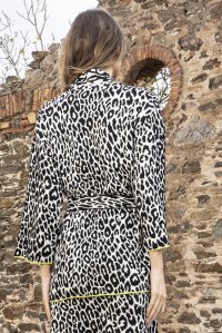 Viscose-lurex blend leopard cardigan ivory -black-lime