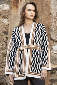 Jacquard cardigan ivory-black-camel