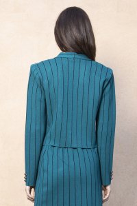 Wool-lurex striped cropped blazer petrol-black