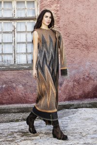 Lurex jacquard midi  dress black gold-dark grey-camel