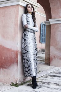 Viscose-lurex blend snake-effect jacquard midi dress ivory-black-elephant