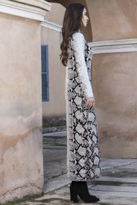 Viscose-lurex blend snake-effect jacquard midi dress ivory-black-elephant