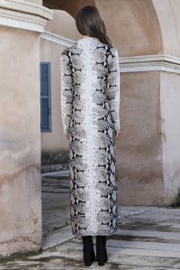 Viscose-lurex blend snake-effect jacquard midi dress ivory-black-elephant