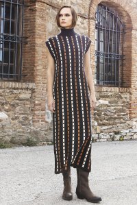 Knitted dress with lurex black- amber brown -gold