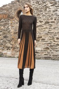 Lurex two-tone midi dress black-amber brown