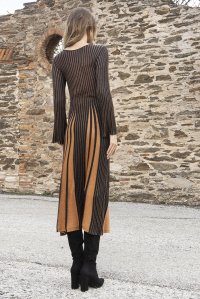 Lurex two-tone midi dress black-amber brown