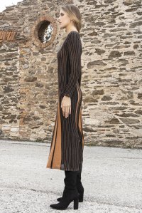 Lurex two-tone midi dress black-amber brown