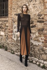 Lurex two-tone midi dress black-amber brown