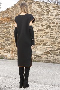 Viscose-blend relaxed fit two-tone midi dress black-amber brown