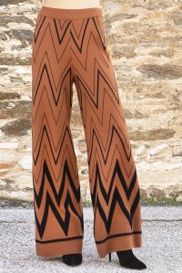 Viscose-lurex jacquard pants amber brown-black