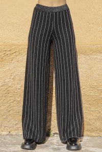 Pin-stripe wool-lurex pants black-anthracite