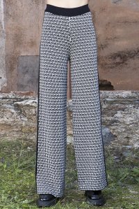 Viscose-lurex blend jacquard pants black-ivory-silver