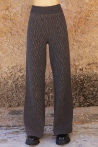 Viscose-lurex jacquard pants black-amber brown