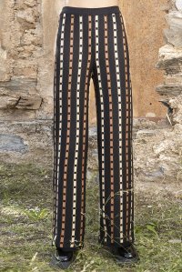 Πλεκτό παντελόνι με lurex black- amber brown -gold