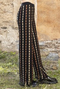 Πλεκτό παντελόνι με lurex black- amber brown -gold