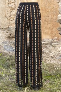 Knitted pants with lurex black- amber brown -gold