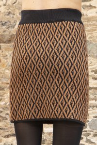 Viscose-lurex blend geometric pattern mini skirt black-amber brown