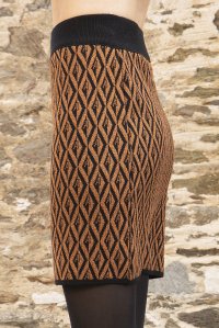 Viscose-lurex blend geometric pattern mini skirt black-amber brown