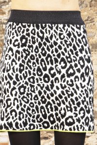 Leopard πλεκτή μίνι φούστα από βισκόζη και lurex ivory -black-lime