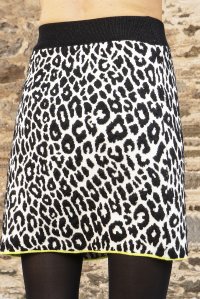 Leopard πλεκτή μίνι φούστα από βισκόζη και lurex ivory -black-lime