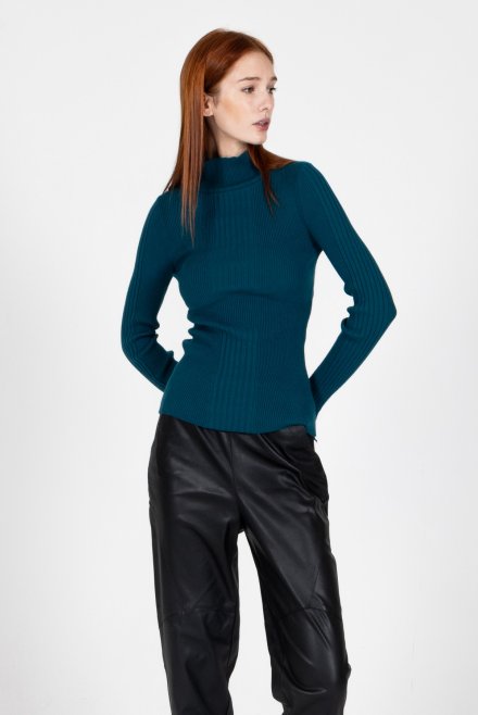 Viscose-blend ribbed turtleneck  sweater petrol