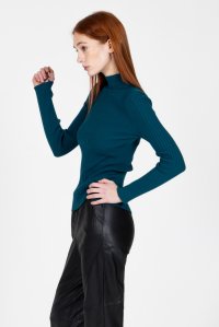 Viscose-blend ribbed turtleneck  sweater petrol