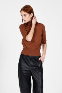 Viscose-blend short sleeved sweater amber brown