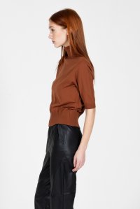 Viscose-blend short sleeved sweater amber brown