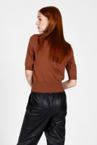 Viscose-blend short sleeved sweater amber brown