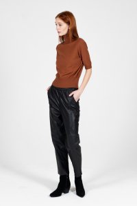 Viscose-blend short sleeved sweater amber brown