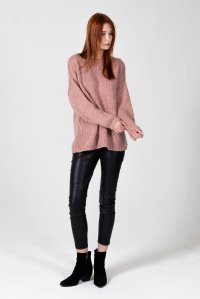 Mohair-lurex blend oversized sweater dusty pink