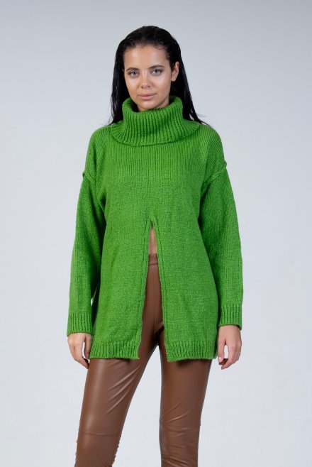 Mohair blend sweater  with front slit bright   green