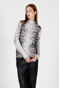 Viscose-lurex blend snake-effect jacquard blouse ivory-black-elephant