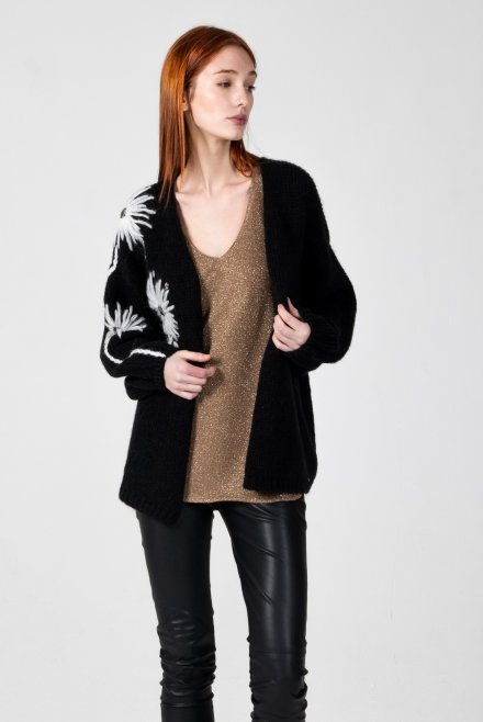 Mohair-blend cardigan with handmade embroidered details black-ivory