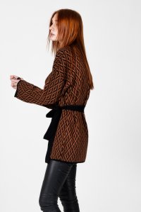 Viscose-lurex blend geometric pattern cardigan black-amber brown