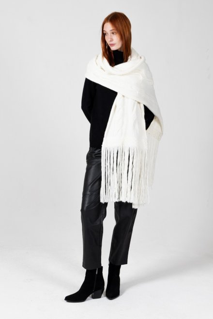 Chunky knit-fringed scarf ivory