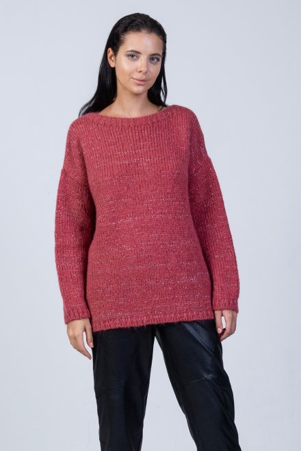 Mohair-lurex oversized πουλόβερ dusty red