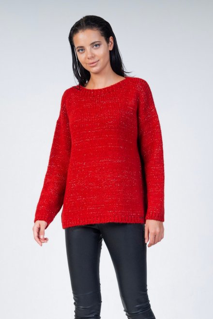 Mohair-lurex blend oversized sweater red