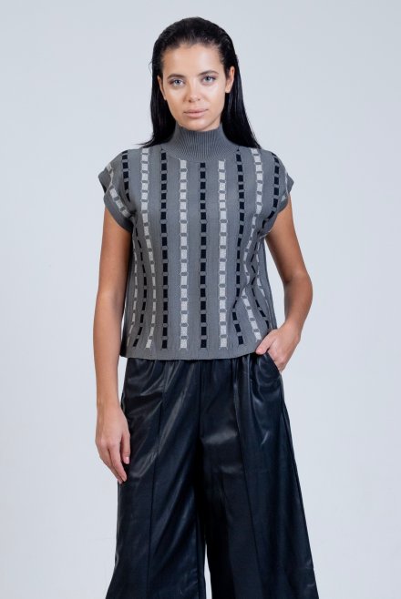 Knitted sweater with lurex medium grey-black -silver grey