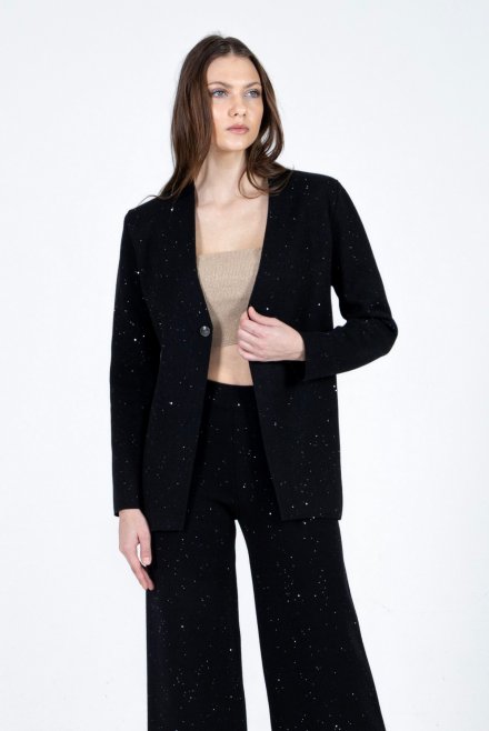 Viscose-blend blazer with sequins black