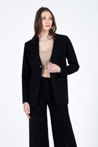 Viscose-blend blazer with sequins black