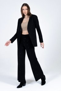 Viscose-blend blazer with sequins black