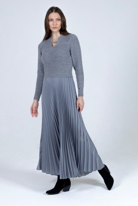 Knitted-pleated dress medium grey