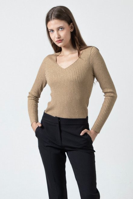 Lurex basic v-neck top gold