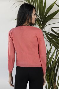 Wool blend v-neck sweater camelia rose