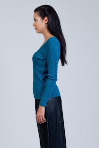 Lurex basic v-neck top petrol