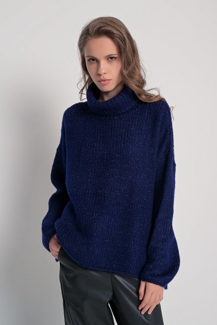 Mohair-lurex blend oversized turtleneck navy