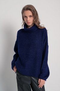 Mohair-lurex blend oversized turtleneck navy