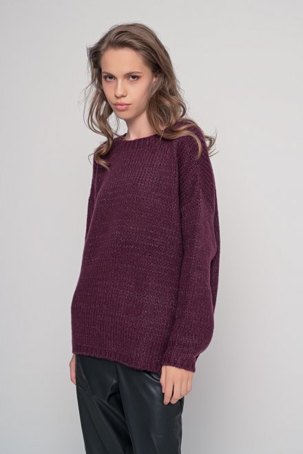 Mohair-lurex blend oversized sweater bordeaux